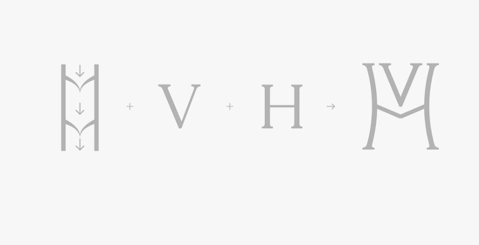 ViH血管醫學私人診所品牌識別logo設計，皇家深藍色和玫瑰色膚色