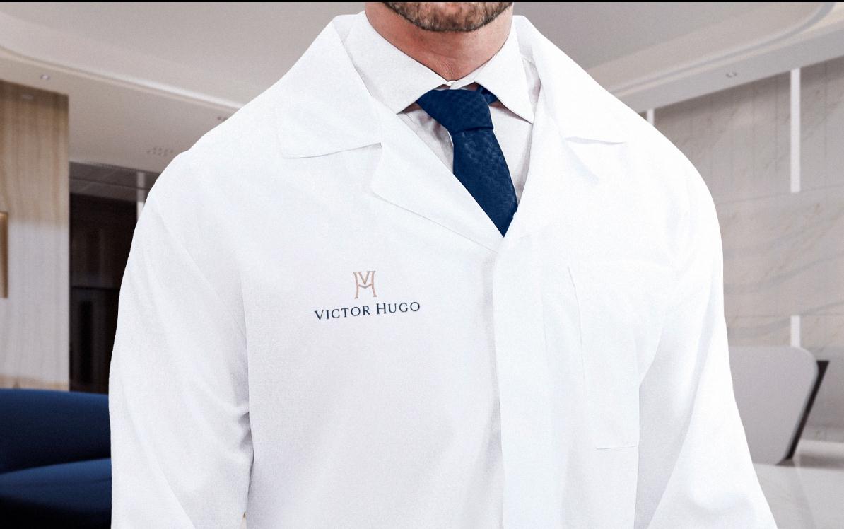 ViH血管醫學私人診所品牌識別logo設計，皇家深藍色和玫瑰色膚色