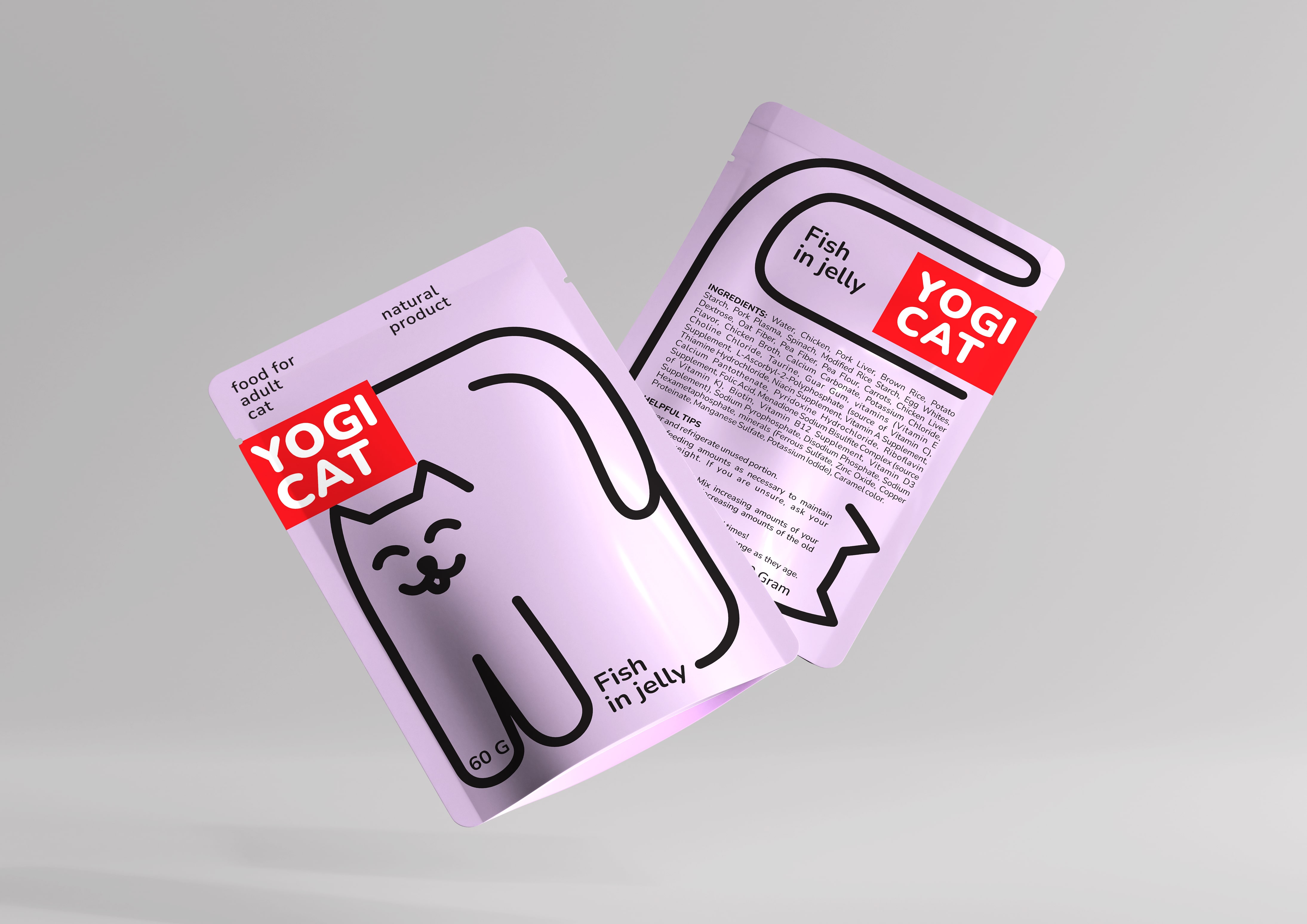 寵物食品包裝：Yogi Cat 貓咪濕糧包裝設計“極簡線條插畫”