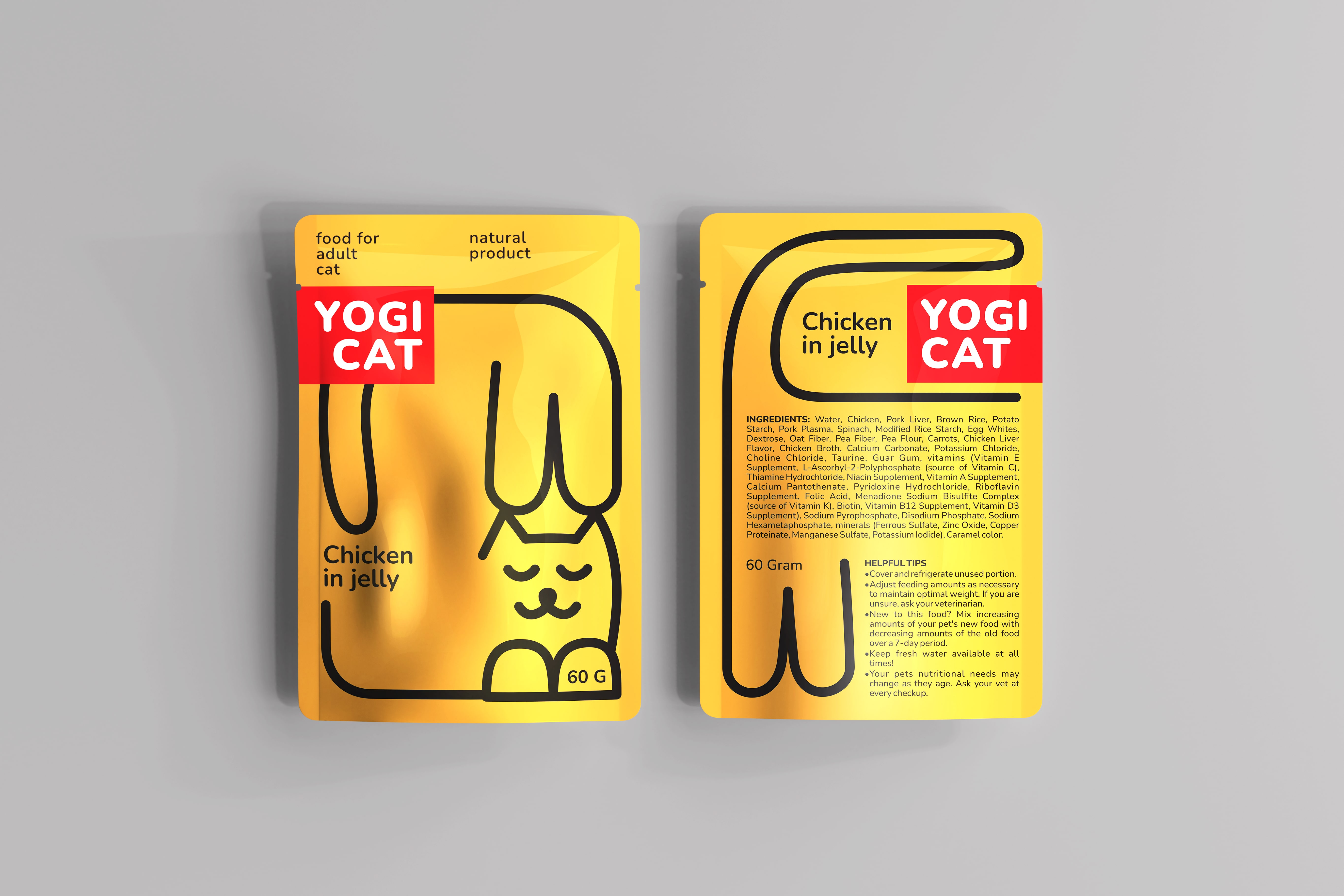 寵物食品包裝：Yogi Cat 貓咪濕糧包裝設計“極簡線條插畫”