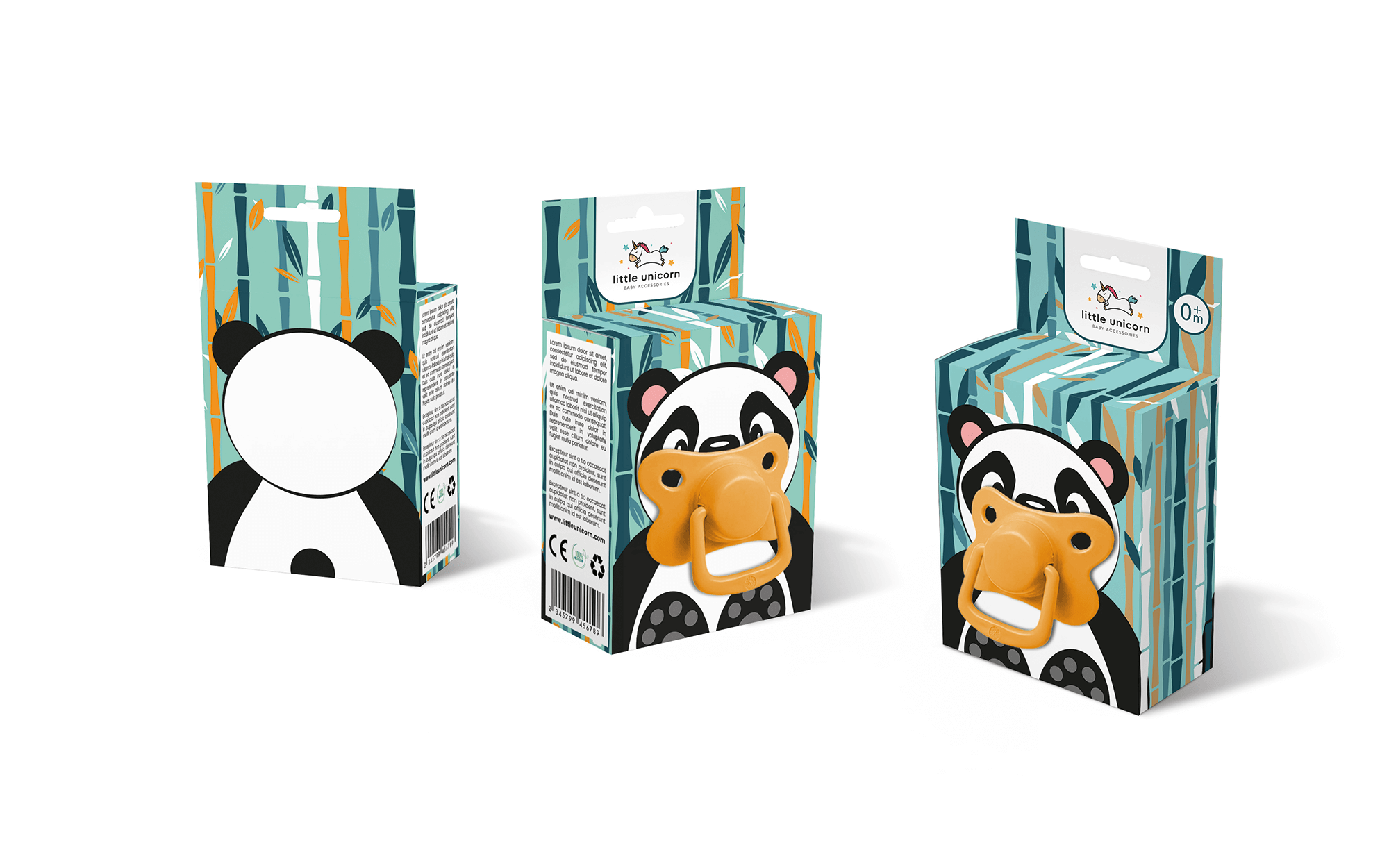 小獨角獸嬰兒奶嘴包裝設計“熊貓、長頸鹿和小猴子”插畫 小獨角獸嬰兒奶嘴包裝設計“熊貓、長頸鹿和小猴子”插畫