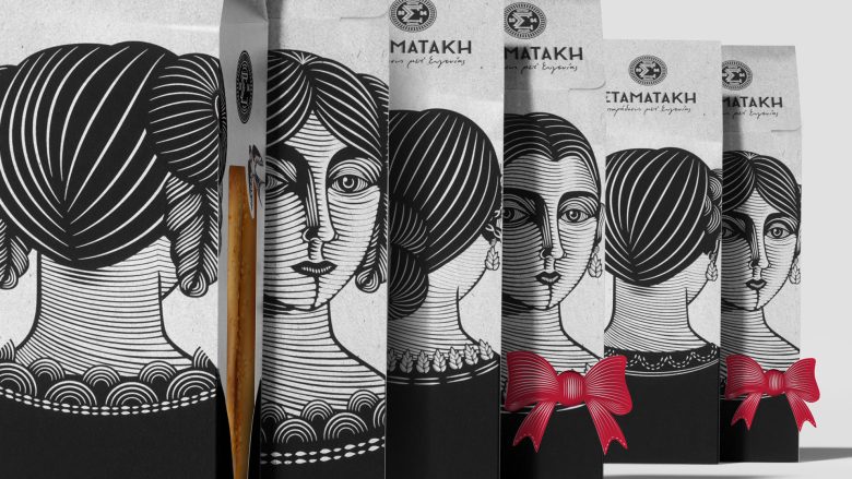 Eugenia 面包糕點包裝設計,非常藝術的女性頭像黑白線條插畫 Eugenia 面包糕點包裝設計,非常藝術的女性頭像黑白線條插畫