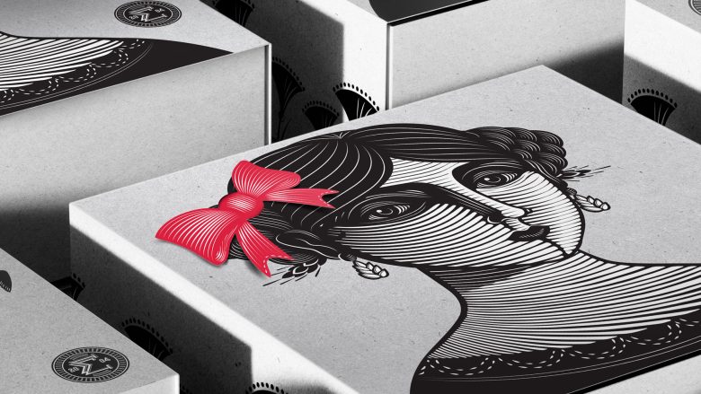 Eugenia 面包糕點包裝設計,非常藝術的女性頭像黑白線條插畫 Eugenia 面包糕點包裝設計,非常藝術的女性頭像黑白線條插畫