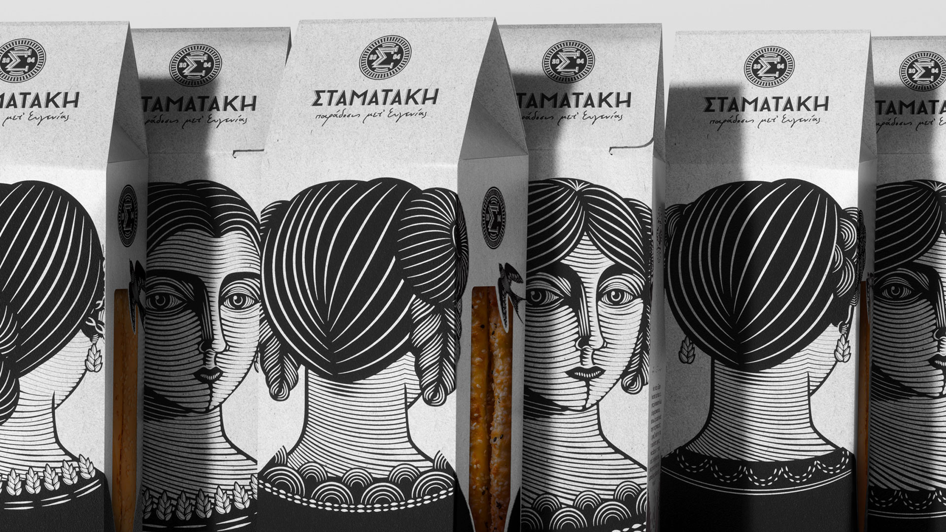 Eugenia 面包糕點包裝設計,非常藝術的女性頭像黑白線條插畫 Eugenia 面包糕點包裝設計,非常藝術的女性頭像黑白線條插畫