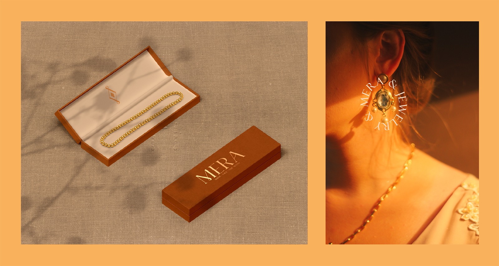 Mira Jewelry珠寶品牌logo設計視覺識別vi設計,暖黃色金色