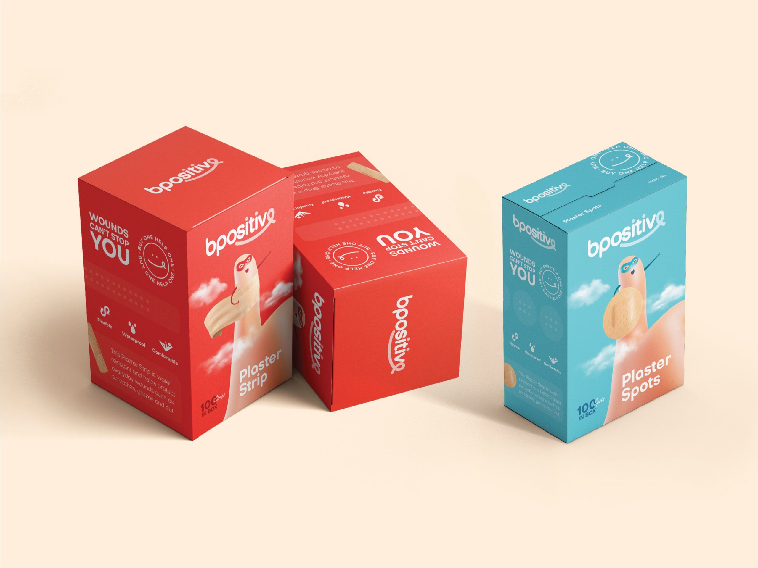 BPositive創(chuàng)可貼包裝設(shè)計,3D擬人卡通手部造型