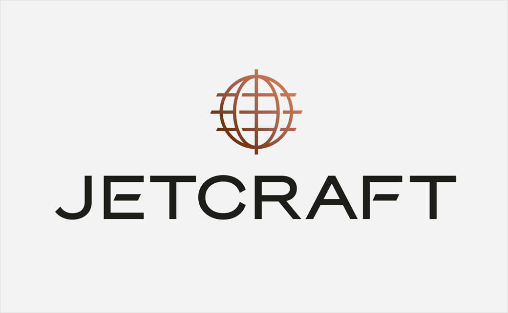 Jetcraft 全球私人飛機經紀貿易公司logo設計vi設計”銅色線條地球“