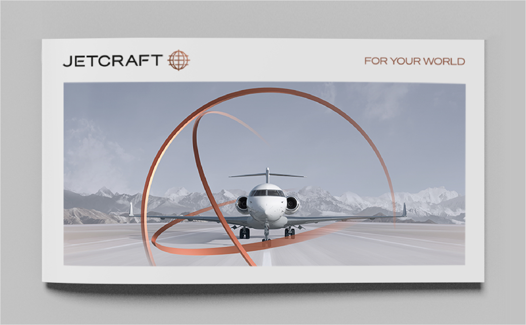 Jetcraft 全球私人飛機經紀貿易公司logo設計vi設計”銅色線條地球“