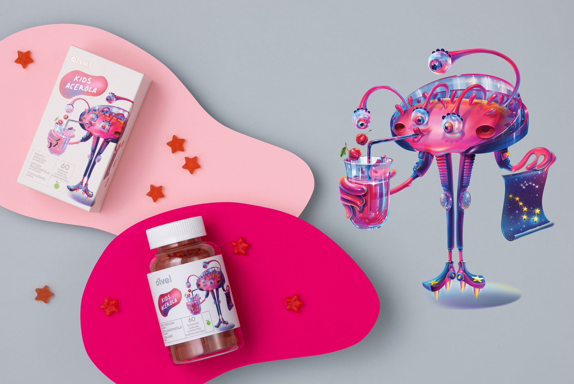 OLVEL 兒童維生素營養補充劑保健品包裝設計“魔法人物”插畫