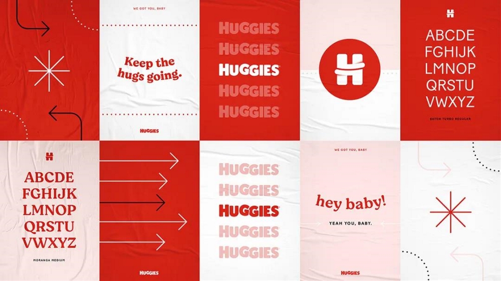 Huggies母嬰用品紙尿褲品牌vi視覺形象升級，H字母logo設計吉祥物設計