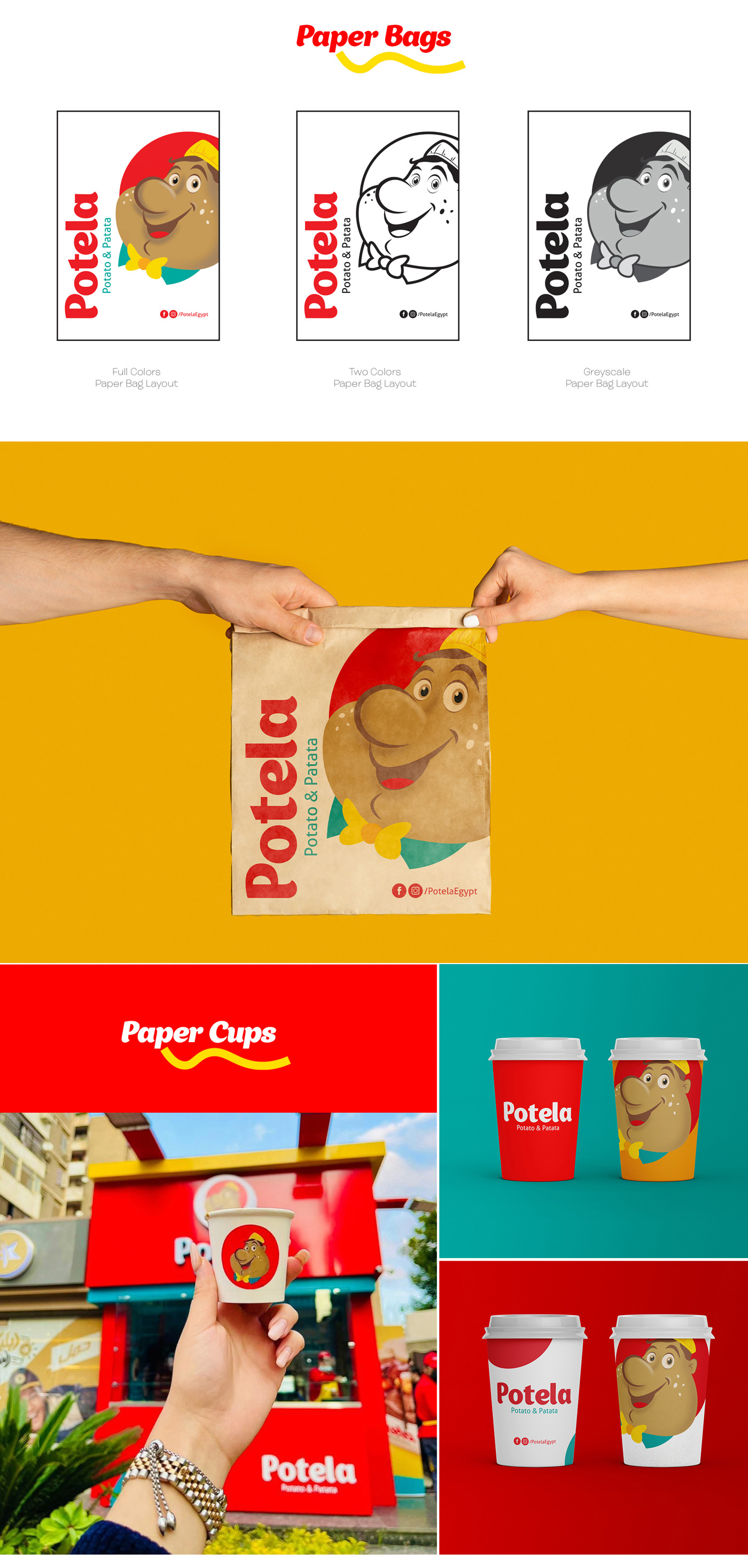 Potela餐廳餐飲品牌形象視覺識別vi設計“豐富配色”與”大鼻子土豆“吉祥物設計