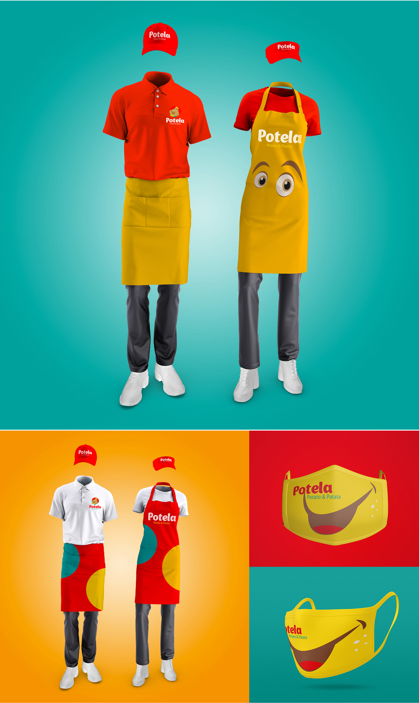 Potela餐廳餐飲品牌形象視覺識別vi設計“豐富配色”與”大鼻子土豆“吉祥物設計