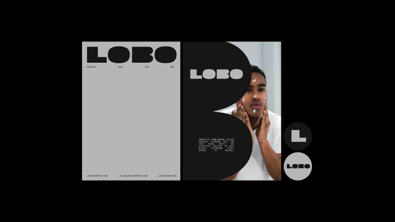 LOBO 男性有機護膚化妝品品牌logo設計包裝設計，黑灰粗體字風格