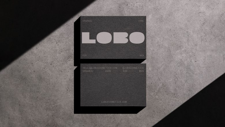 LOBO 男性有機護膚化妝品品牌logo設計包裝設計，黑灰粗體字風格