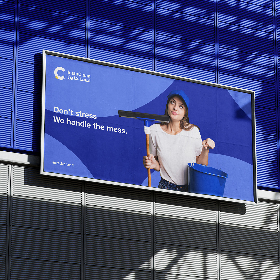 Instaclean房屋清潔服務(wù)公司logo設(shè)計(jì)vi形象設(shè)計(jì)-廣告版式設(shè)計(jì)，淡紫蘭清爽風(fēng)格