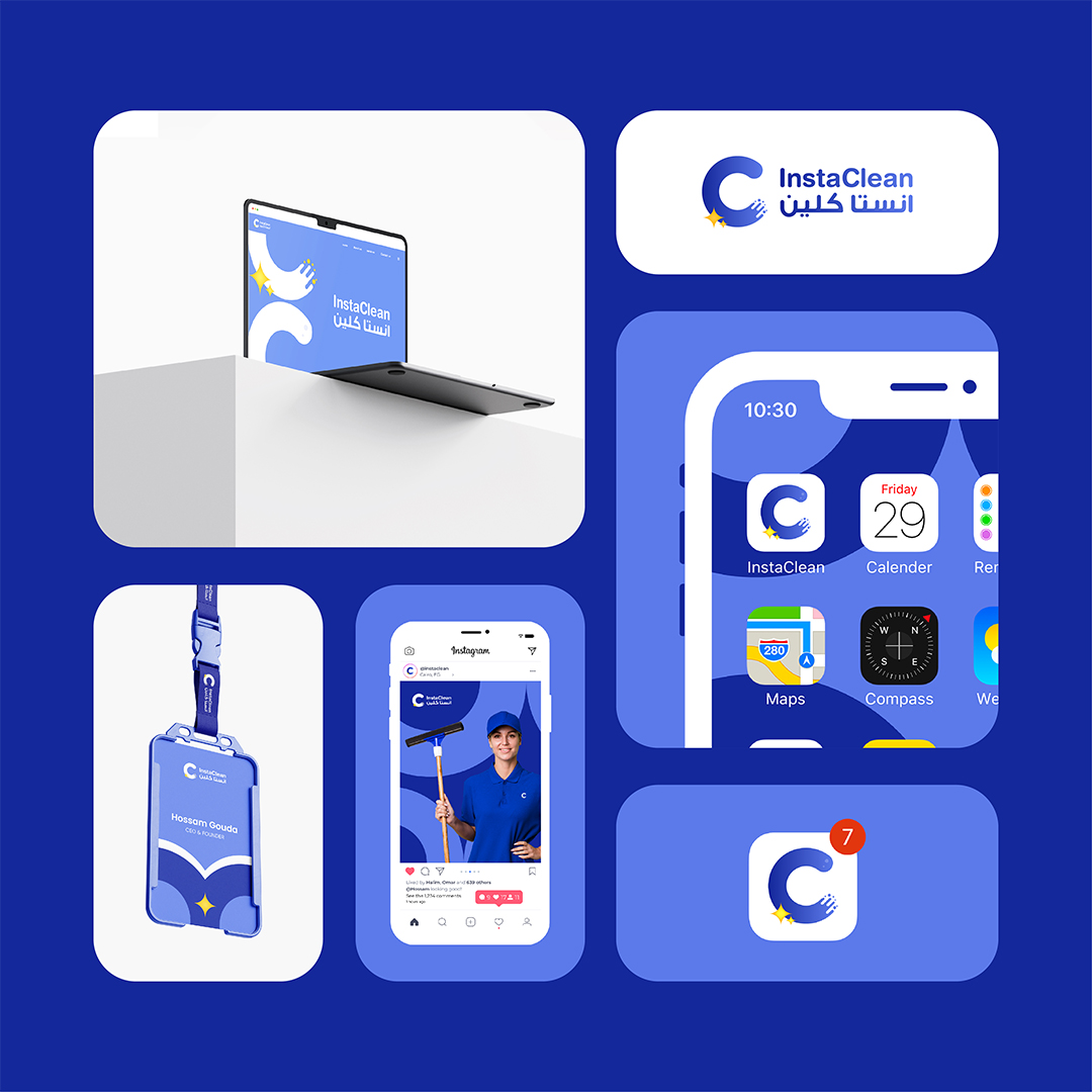 Instaclean房屋清潔服務(wù)公司logo設(shè)計(jì)vi形象設(shè)計(jì)，淡紫蘭清爽扁平風(fēng)格