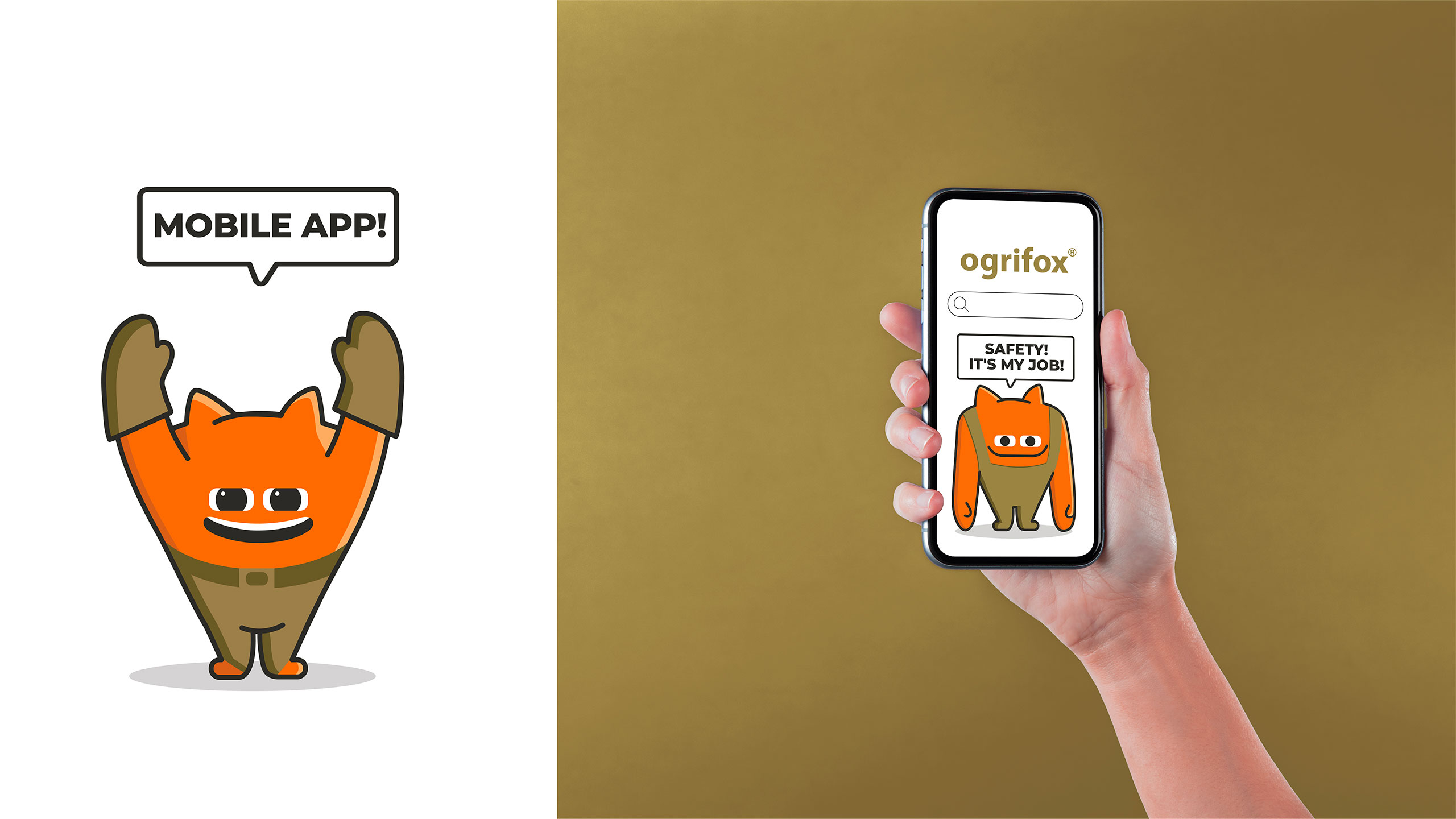 Ogrifox 安全防護服手套帽子工具工作服服飾“狐貍巨人”品牌卡通吉祥物設計及物料應用-手機界面