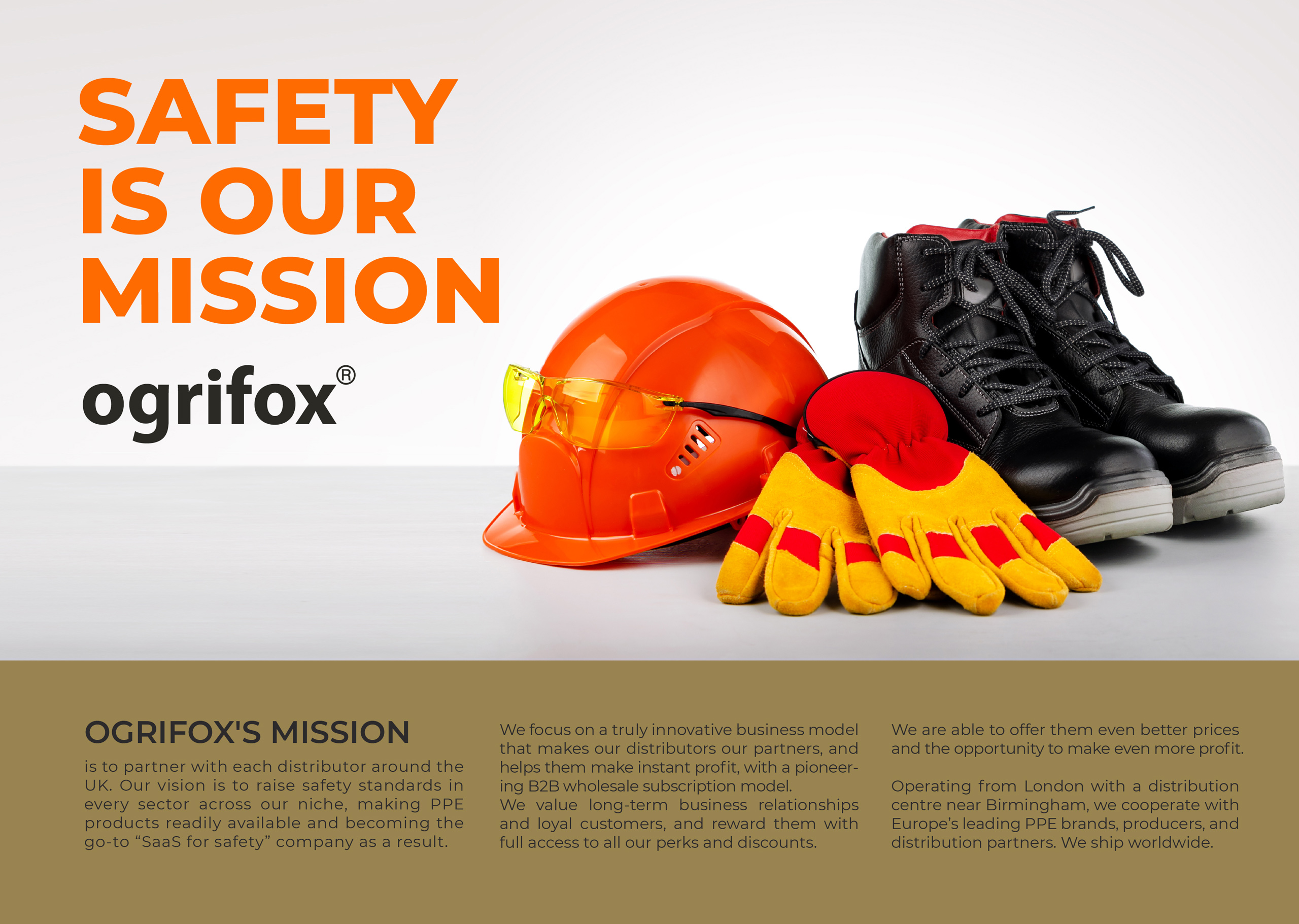 Ogrifox 安全防護服手套帽子工具工作服服飾“狐貍巨人”品牌卡通吉祥物設計及物料應用