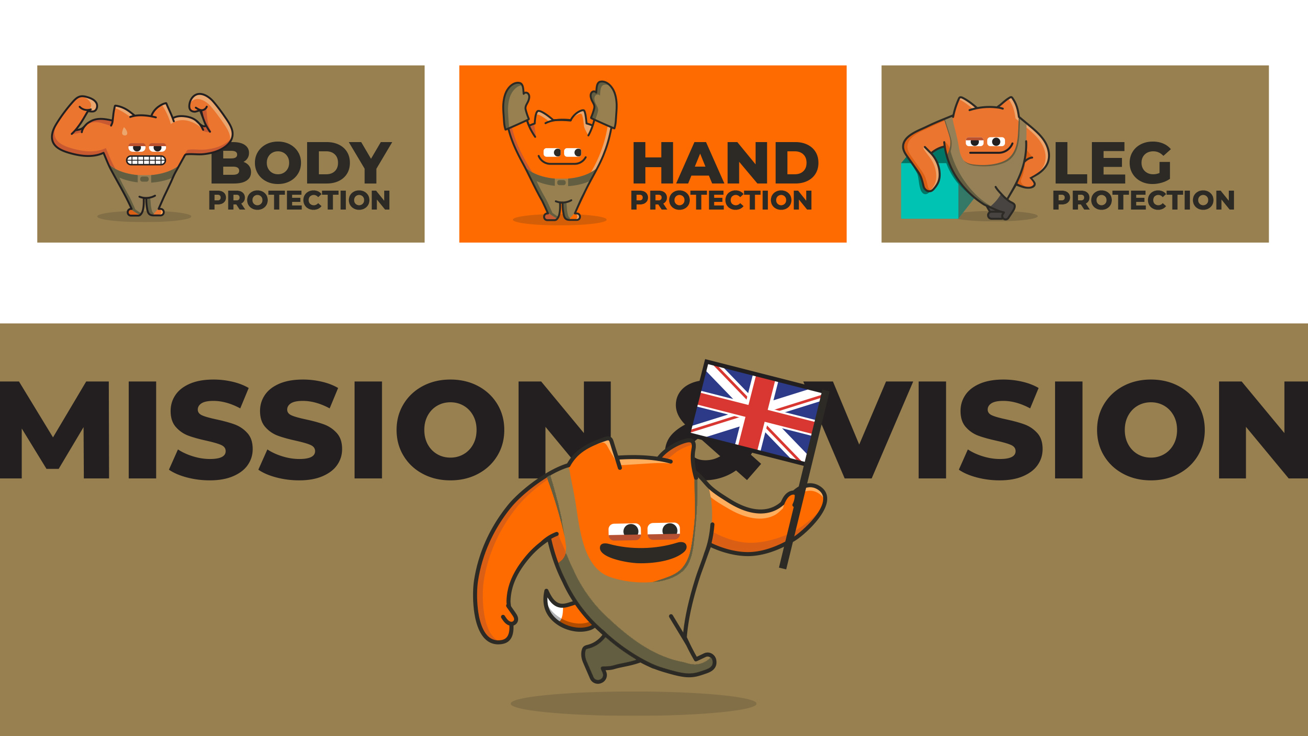 Ogrifox 安全防護服手套帽子工具工作服服飾“狐貍巨人”品牌卡通吉祥物設計及物料應用