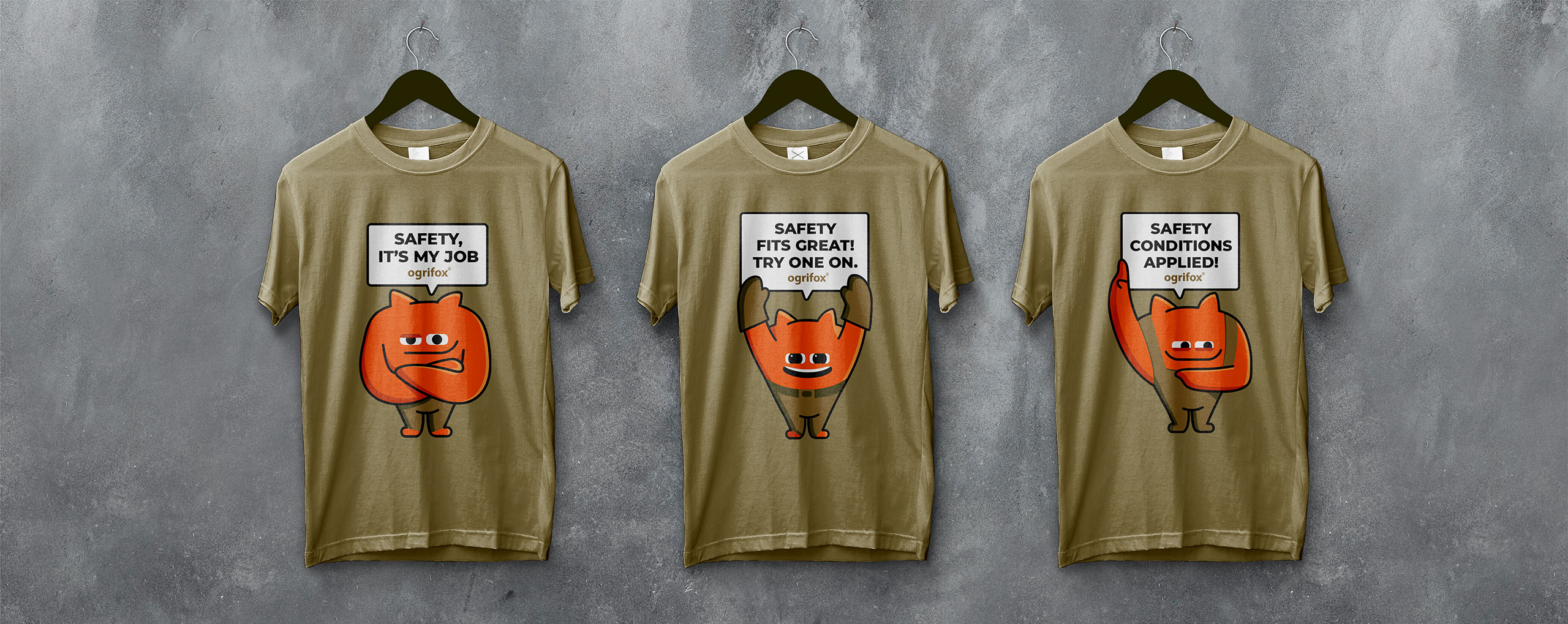 Ogrifox 安全防護服手套帽子工具工作服服飾“狐貍巨人”品牌卡通吉祥物設計及物料應用-衣服