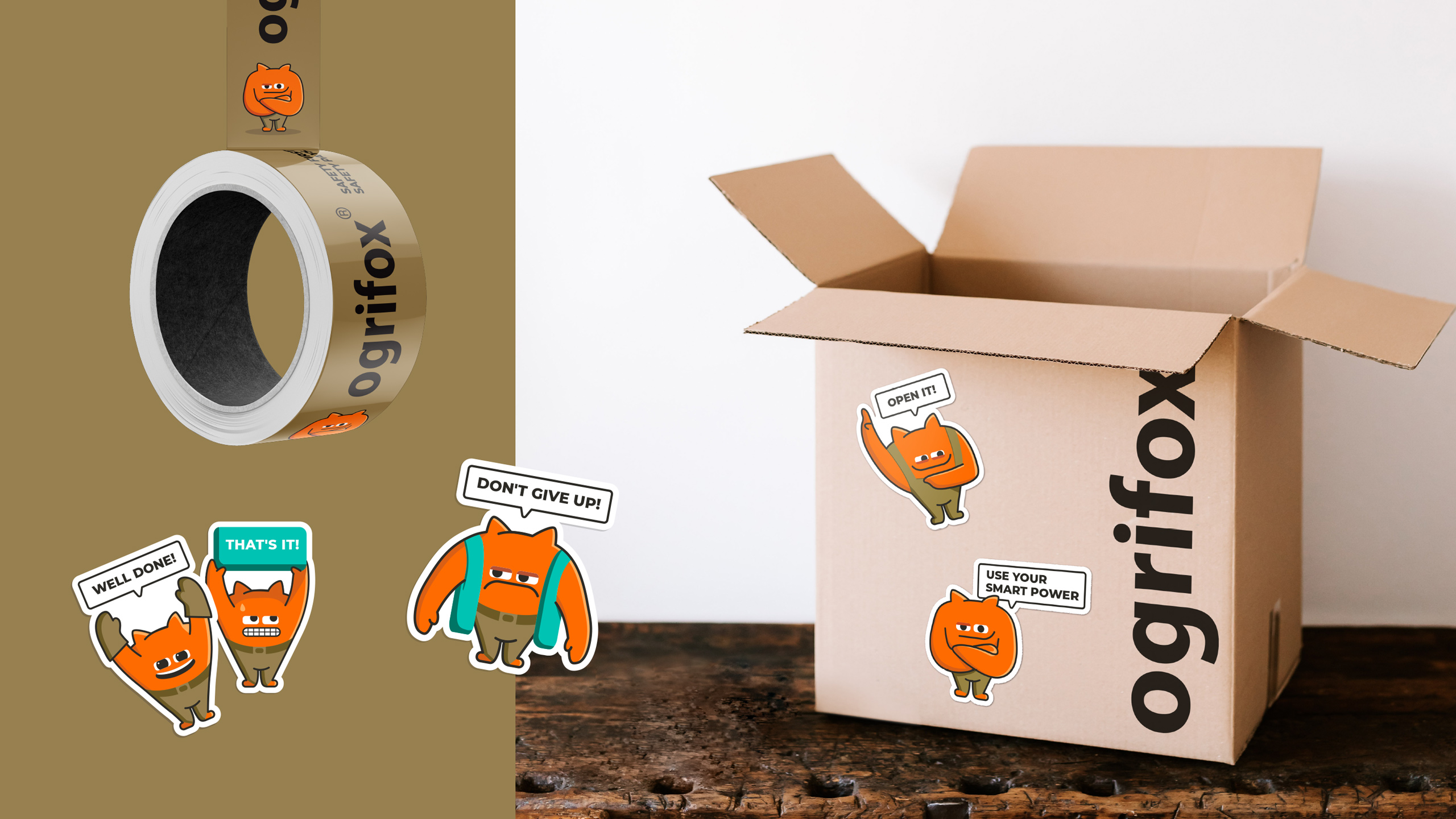 Ogrifox 安全防護服手套帽子工具工作服服飾“狐貍巨人”品牌卡通吉祥物設計及物料應用