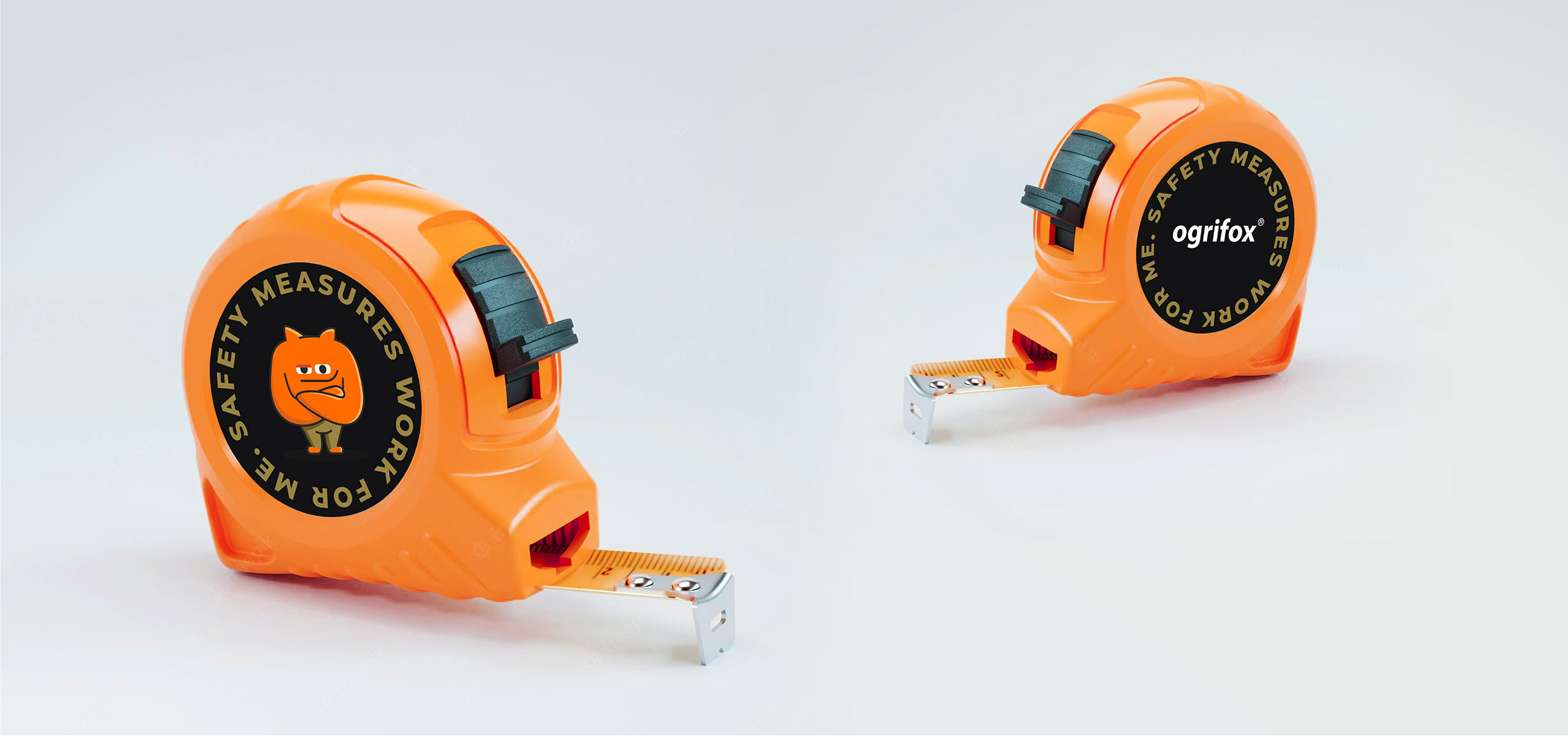 Ogrifox 安全防護服手套帽子工具工作服服飾“狐貍巨人”品牌卡通吉祥物設計及物料應用-卷尺