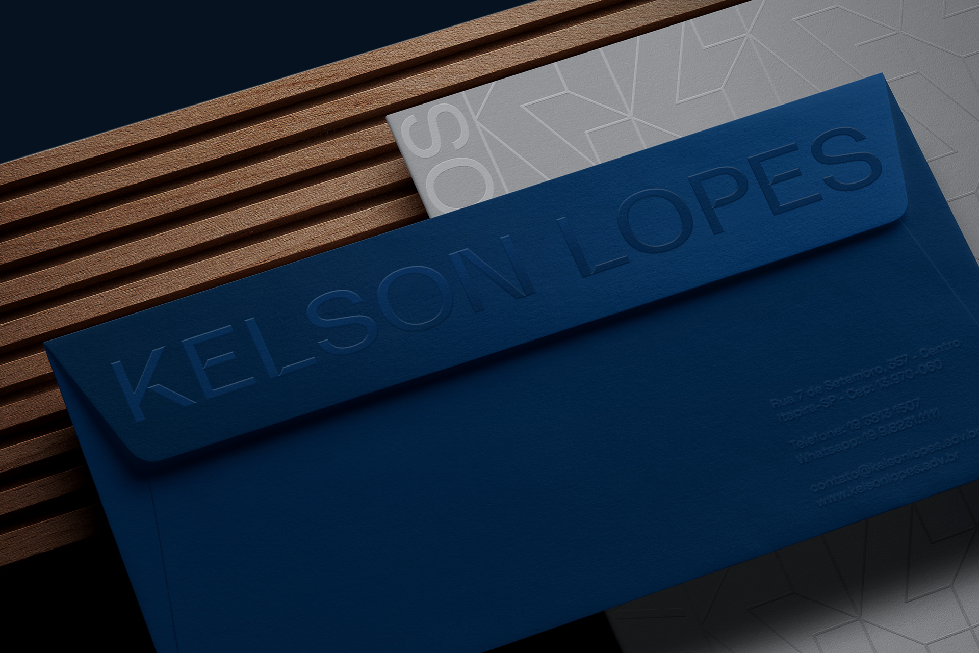 Kelson Lopes 律師事務所品牌logo設計vi設計，字母kL結合logo與海軍藍灰配色