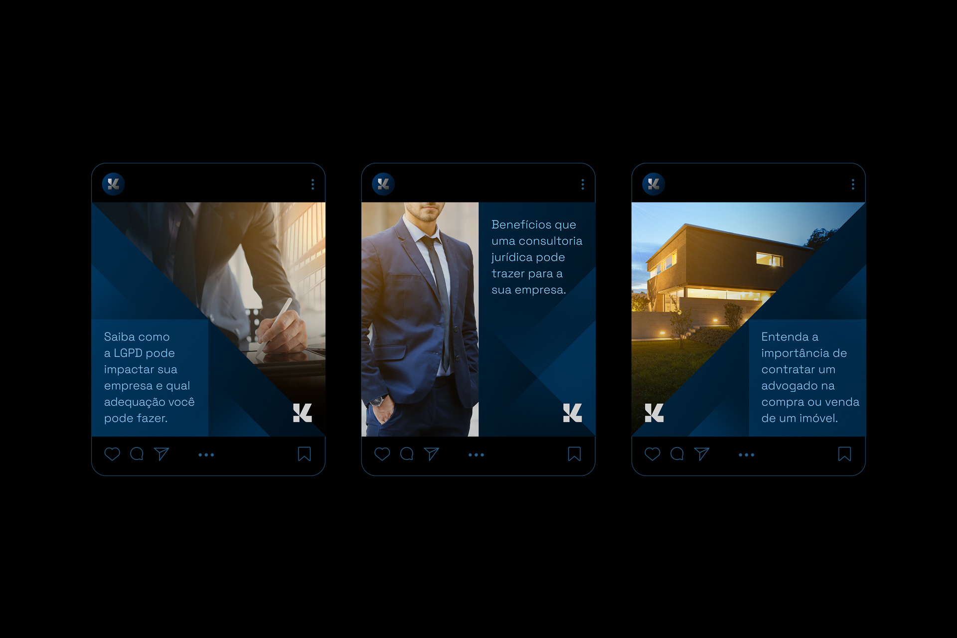 Kelson Lopes律師事務所品牌logo設計vi設計，正方形字母kL結合logo與海軍藍灰配色
