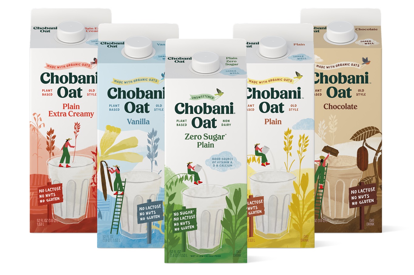 chobani.oat 燕麥牛奶乳制品包裝設(shè)計(jì)，清新燕麥插畫