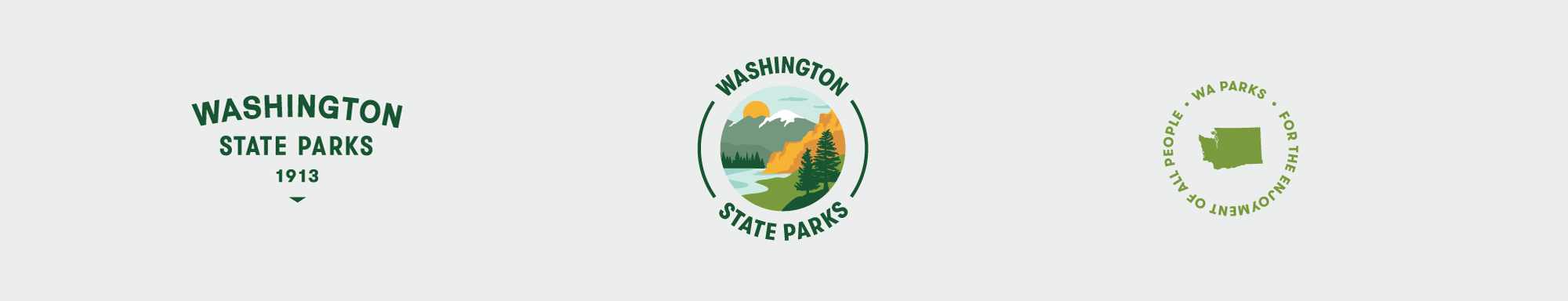 華盛頓州立公園logo設計，展示主要地形地標特點
