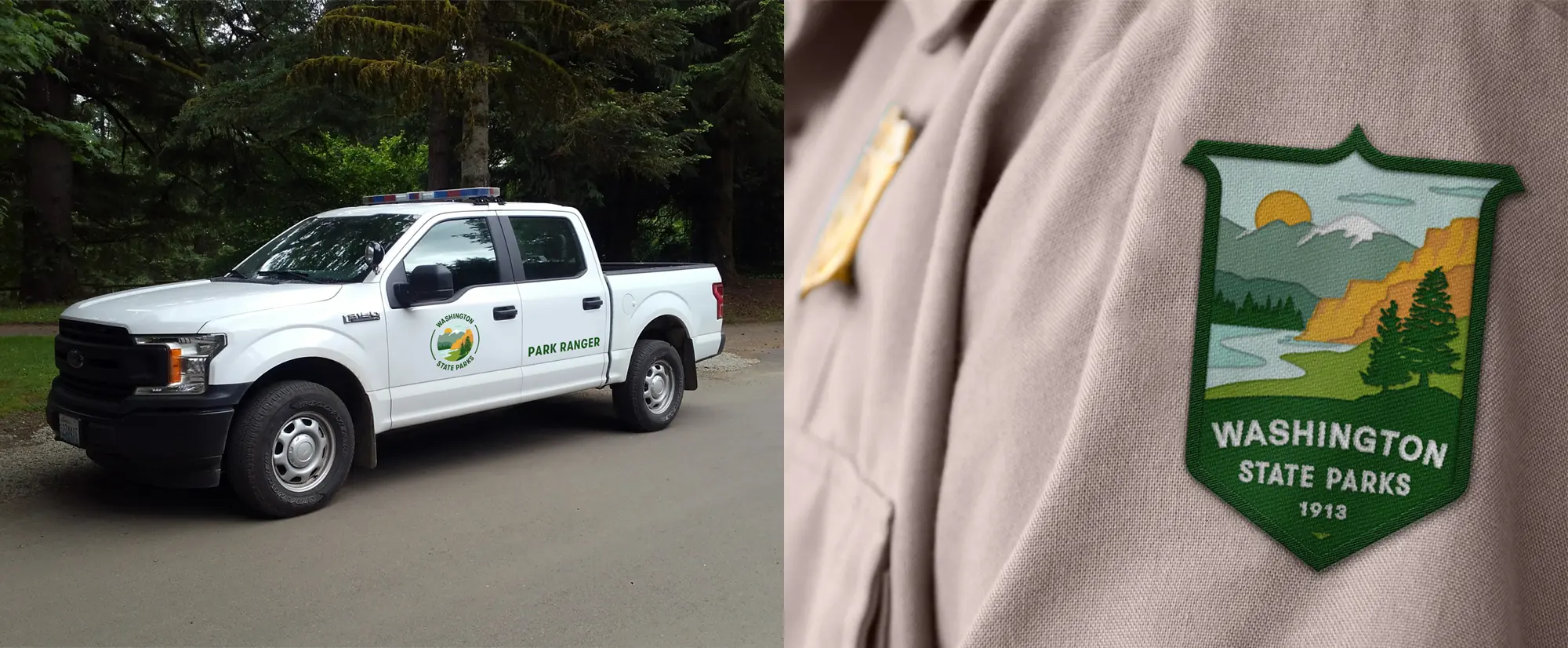 華盛頓州立公園logo設計，展示主要地形地貌特點