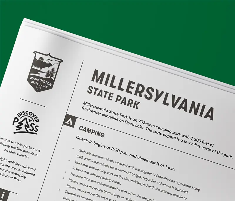 華盛頓州立公園logo設計，展示主要地形地標特點