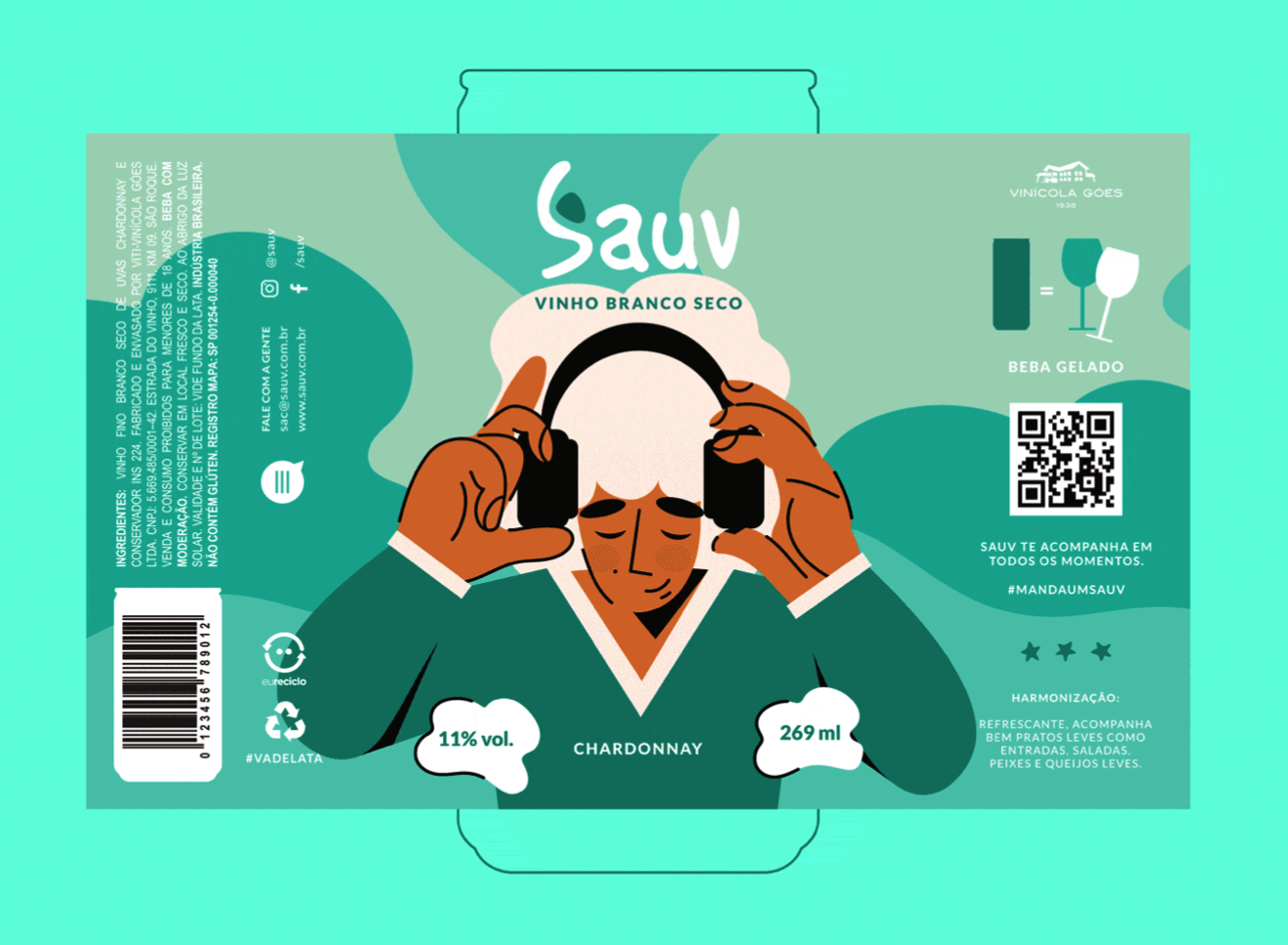 Sauv罐裝葡萄酒標簽包裝設計和時尚人物插圖，開發年輕人更廣泛日常使用場景