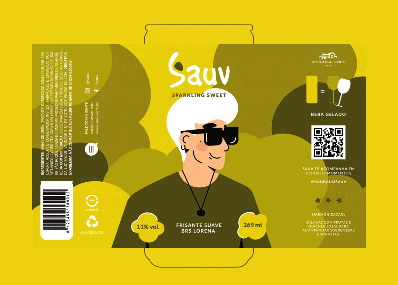 Sauv罐裝葡萄酒標簽包裝設計和時尚人物插圖，開發年輕人更廣泛日常使用場景