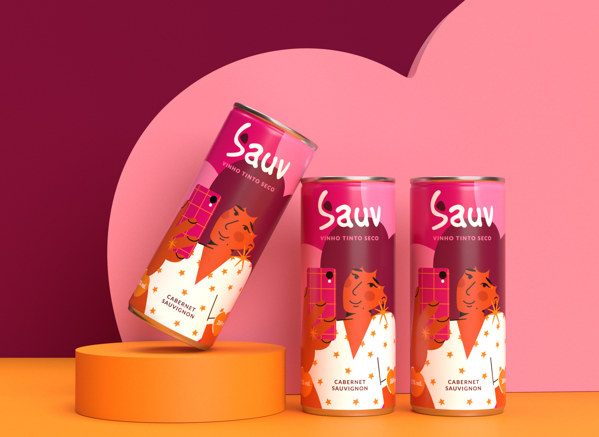 Sauv罐裝葡萄酒標簽包裝設計和時尚人物插圖，開發年輕人更廣泛日常使用場景