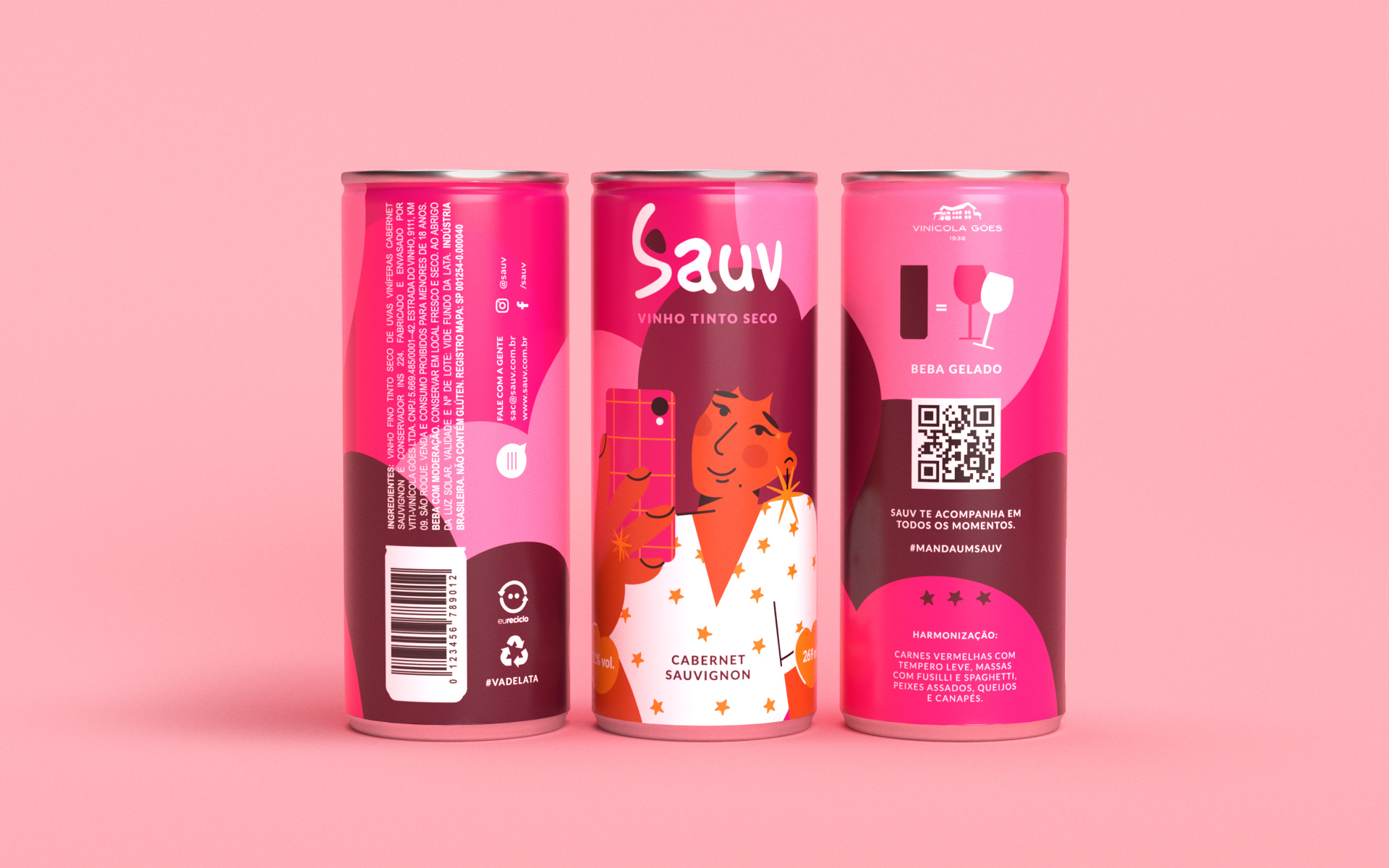 Sauv罐裝葡萄酒標簽包裝設計和時尚人物插圖，開發年輕人更廣泛日常使用場景