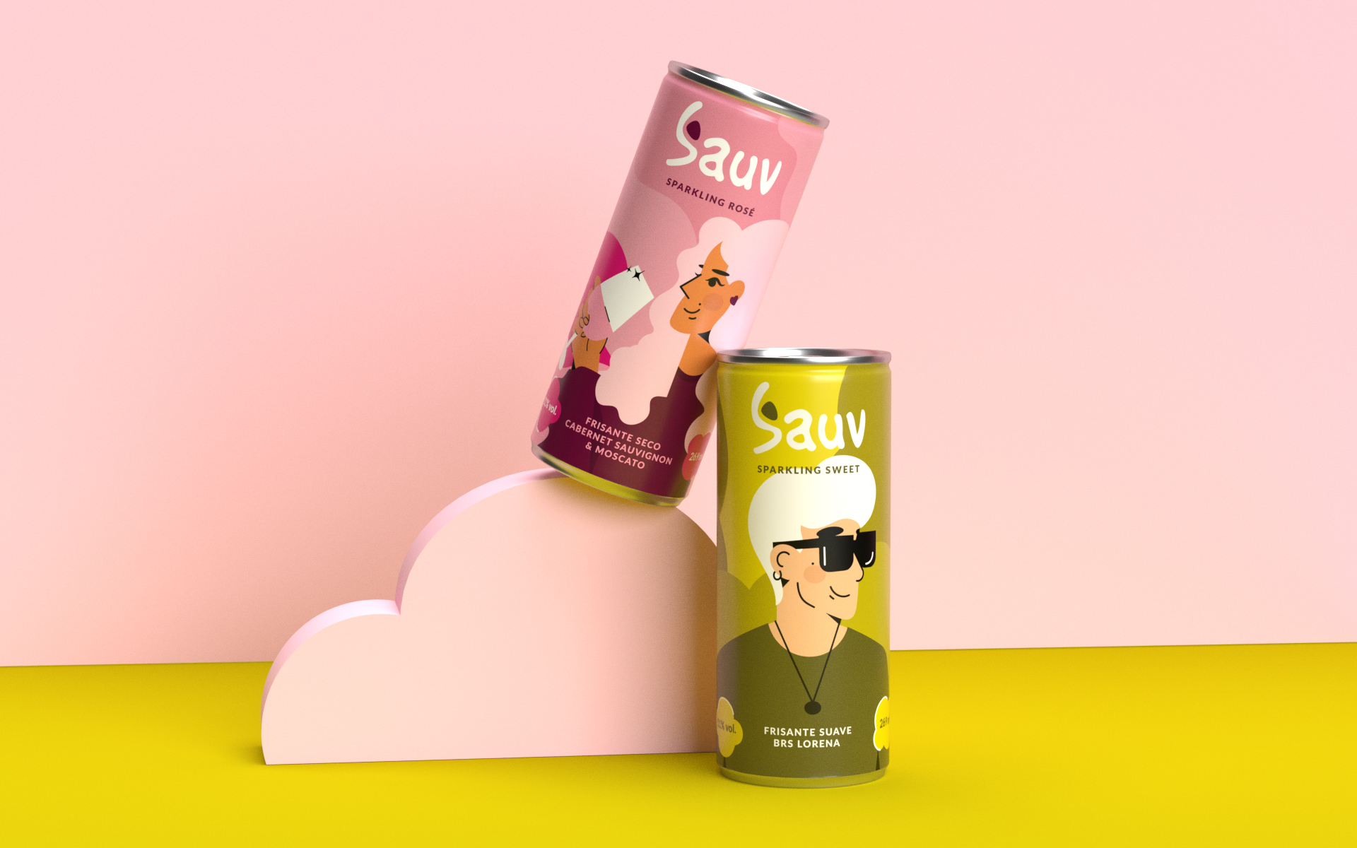 Sauv罐裝葡萄酒標簽包裝設計和時尚人物插圖，開發年輕人更廣泛日常使用場景