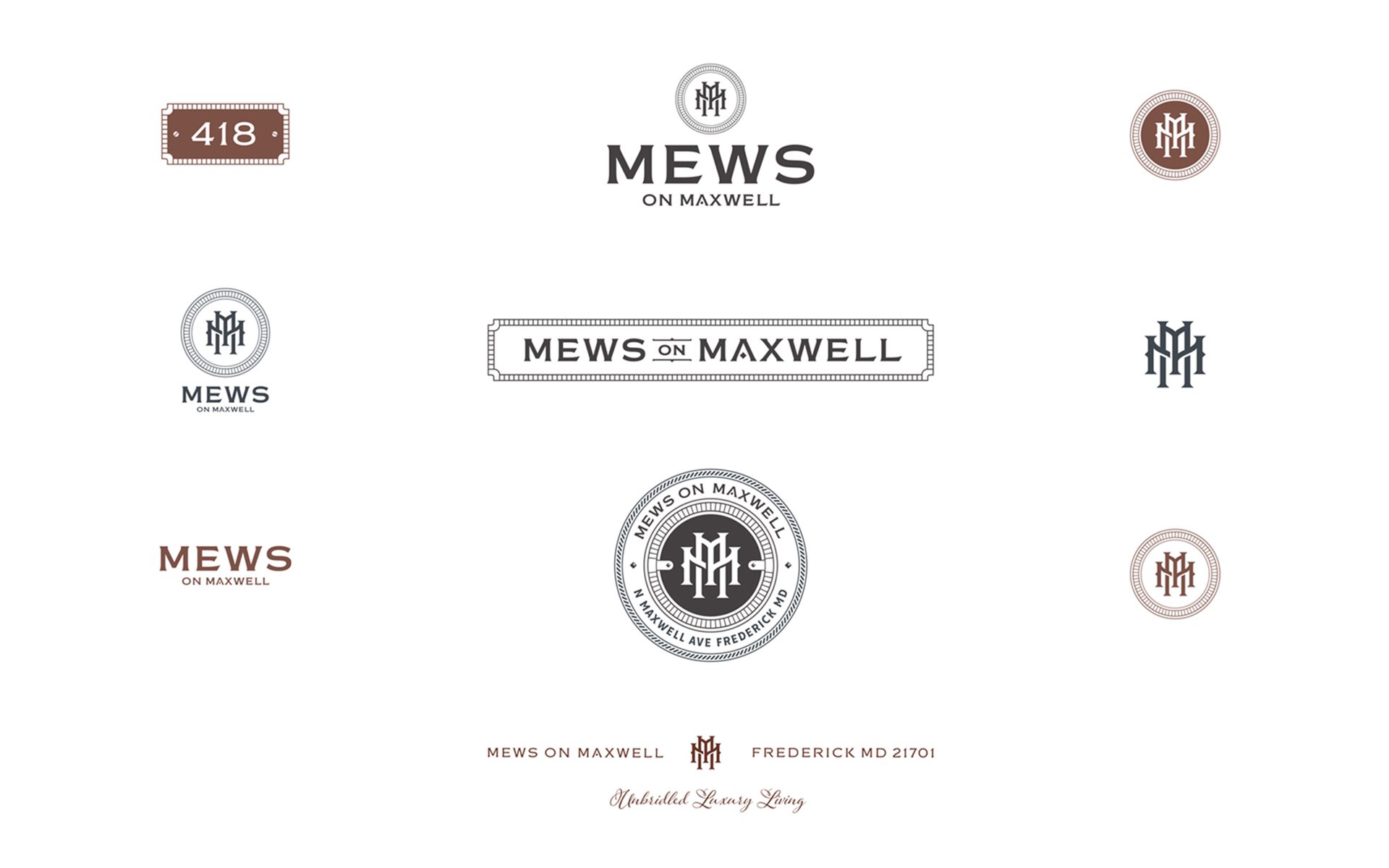 Mews 英式聯排別墅房地產樓盤項目M雙字母徽標logo設計-上海品牌設計公司
