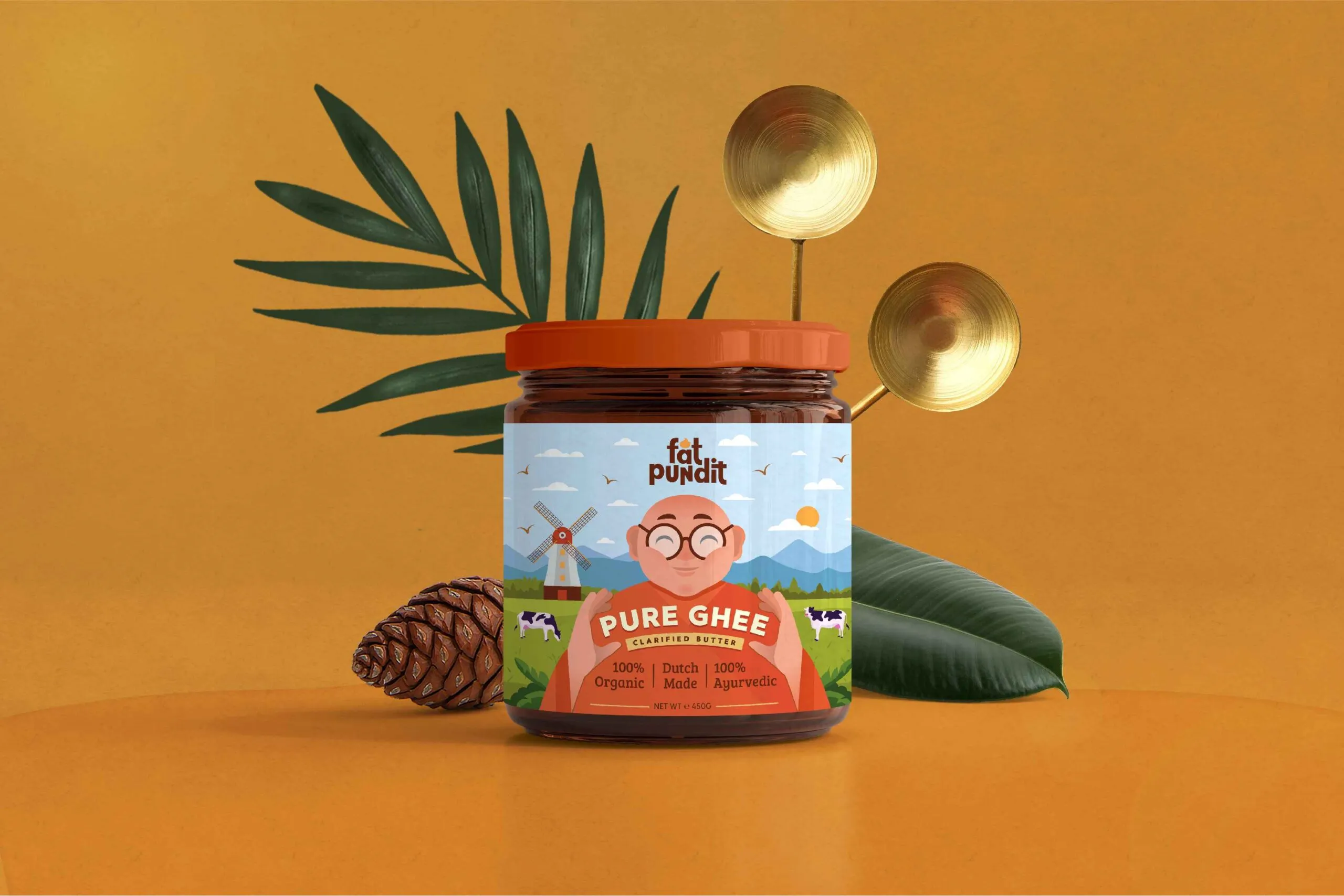 Fat Pundit瓶裝酥油黃油調(diào)味品包裝設(shè)計(jì)“胖專家人物插畫”