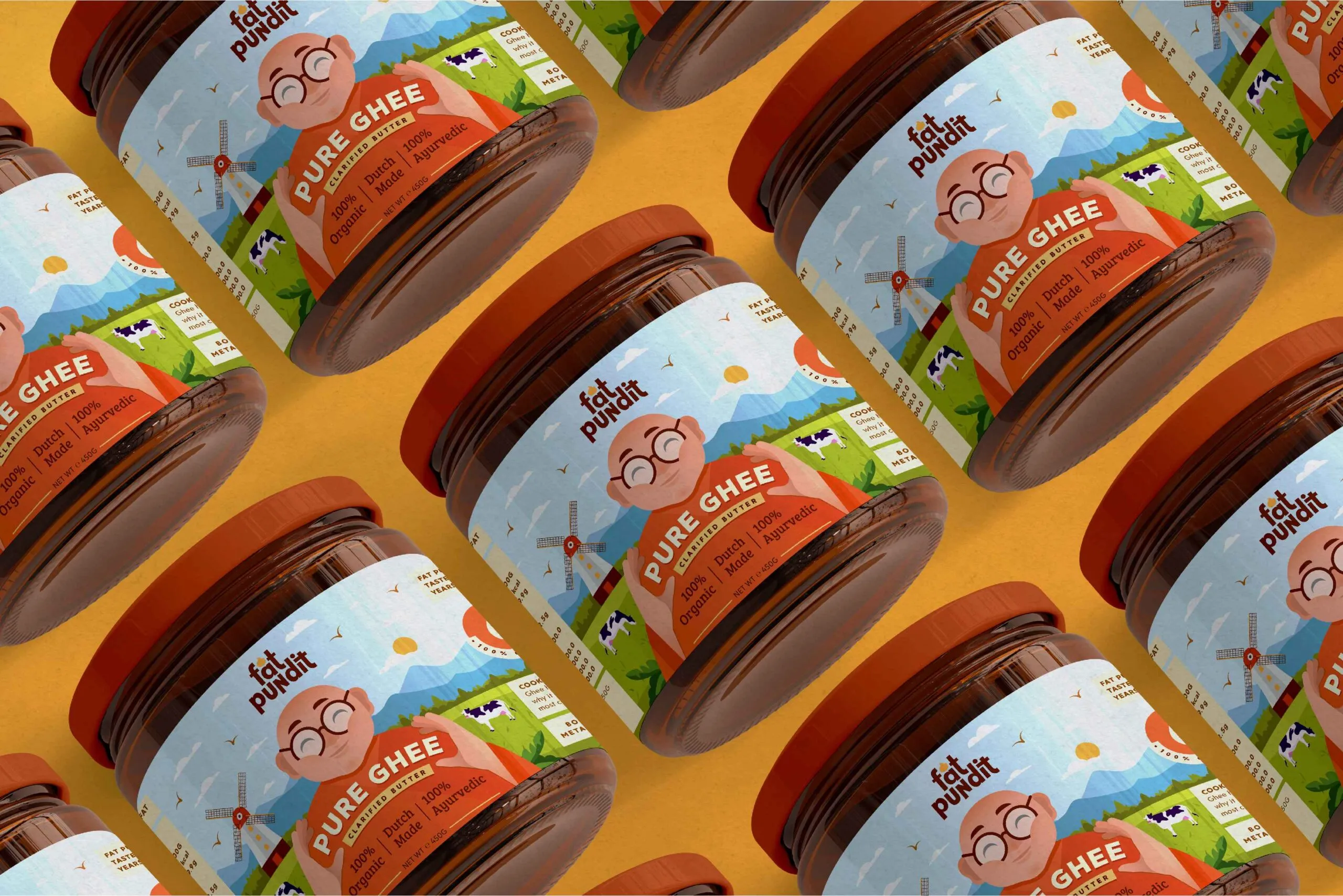 Fat Pundit瓶裝酥油黃油調(diào)味品包裝設(shè)計(jì)“胖專家人物插畫”