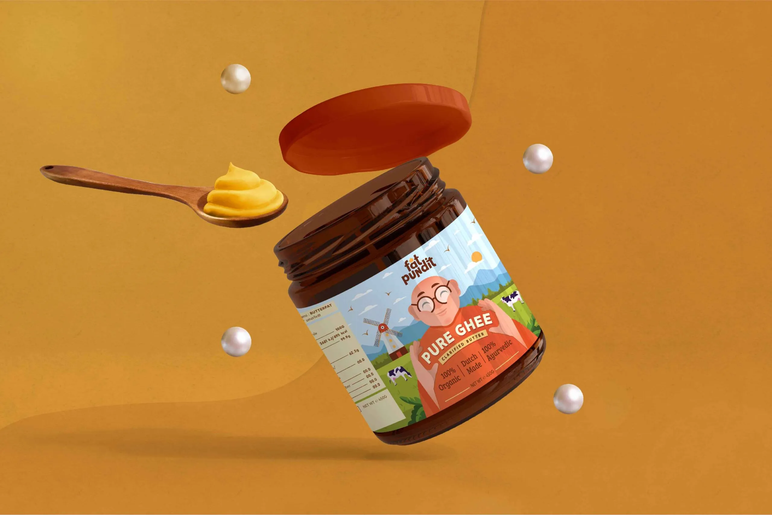 Fat Pundit瓶裝酥油黃油調(diào)味品包裝設(shè)計(jì)“胖專家人物插畫”
