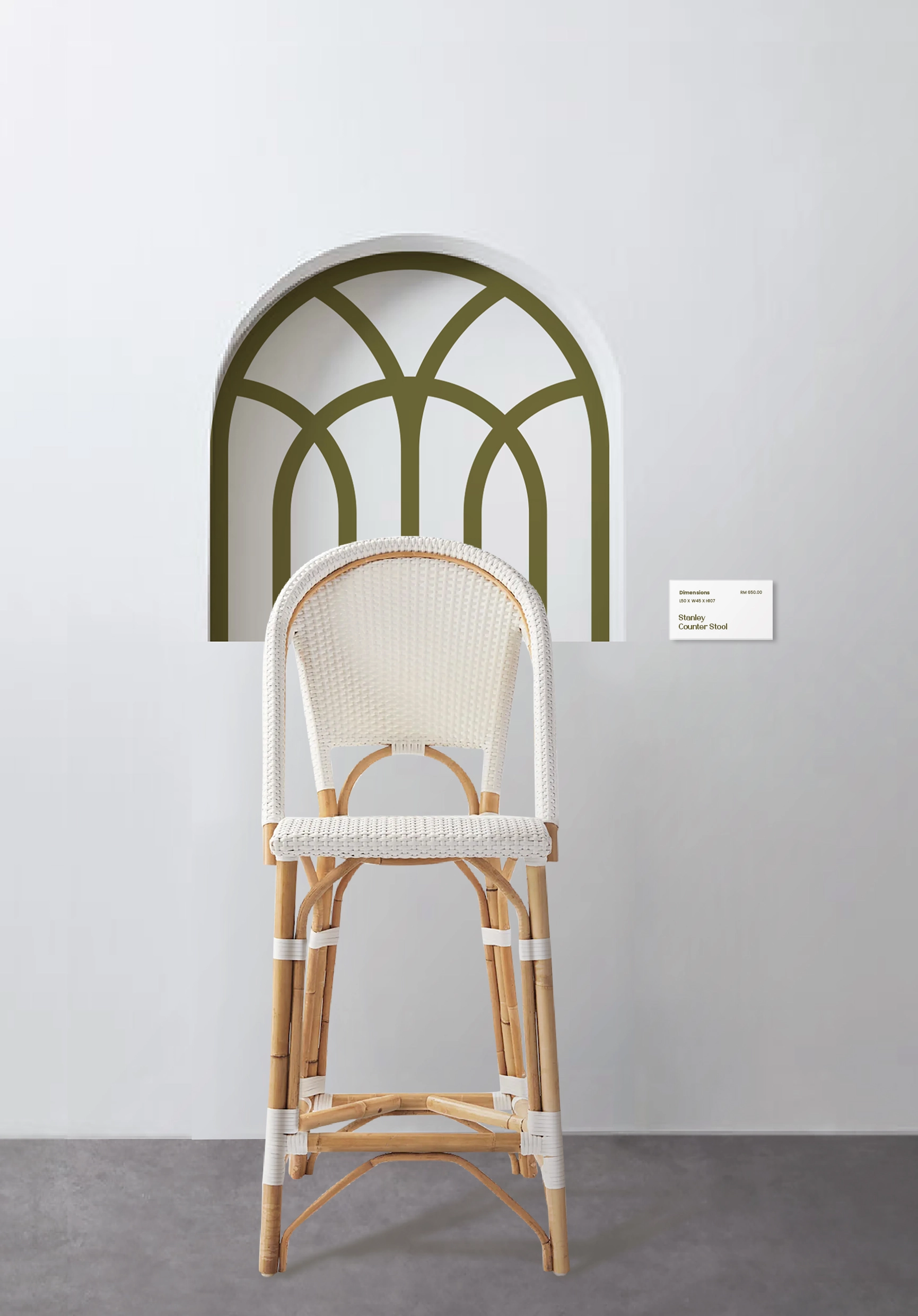 Kantan手工藤制家具家居裝飾公司品牌logo設計vi設計，標志性家具、藤編和拱形窗戶組合