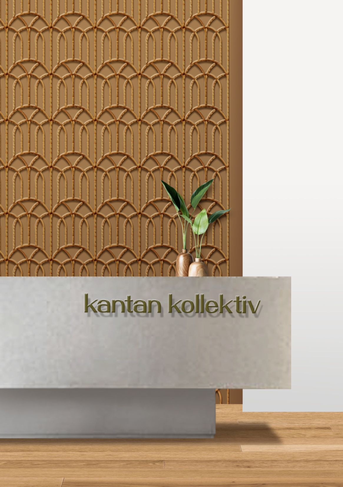 Kantan手工藤制家具家居裝飾公司品牌logo設計vi設計，標志性家具、藤編和拱形窗戶組合