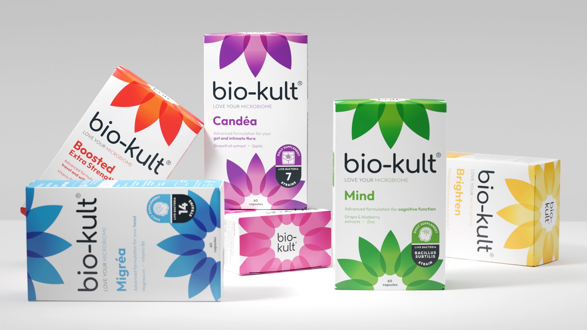 Bio-Kult 益生菌包裝設計，更新花朵主視覺元素