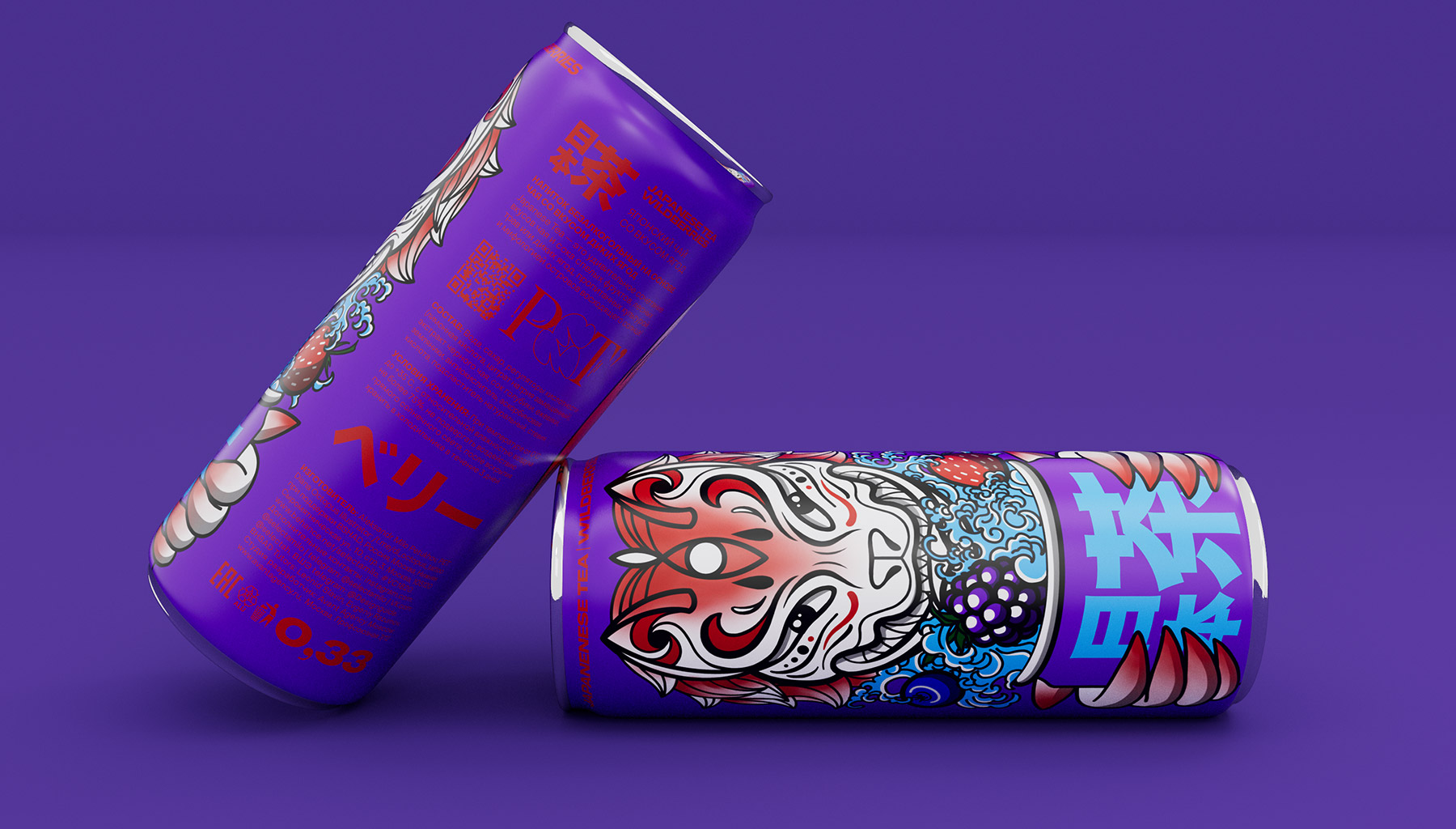 鐵罐裝日本茶飲料包裝設(shè)計(jì)“狐貍”動(dòng)物特寫插畫