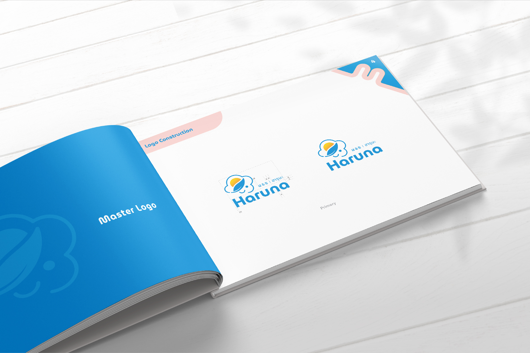 Haruna 益生菌品牌logo設計包裝設計，太陽云葉人臉象征logo與三段腸道包裝