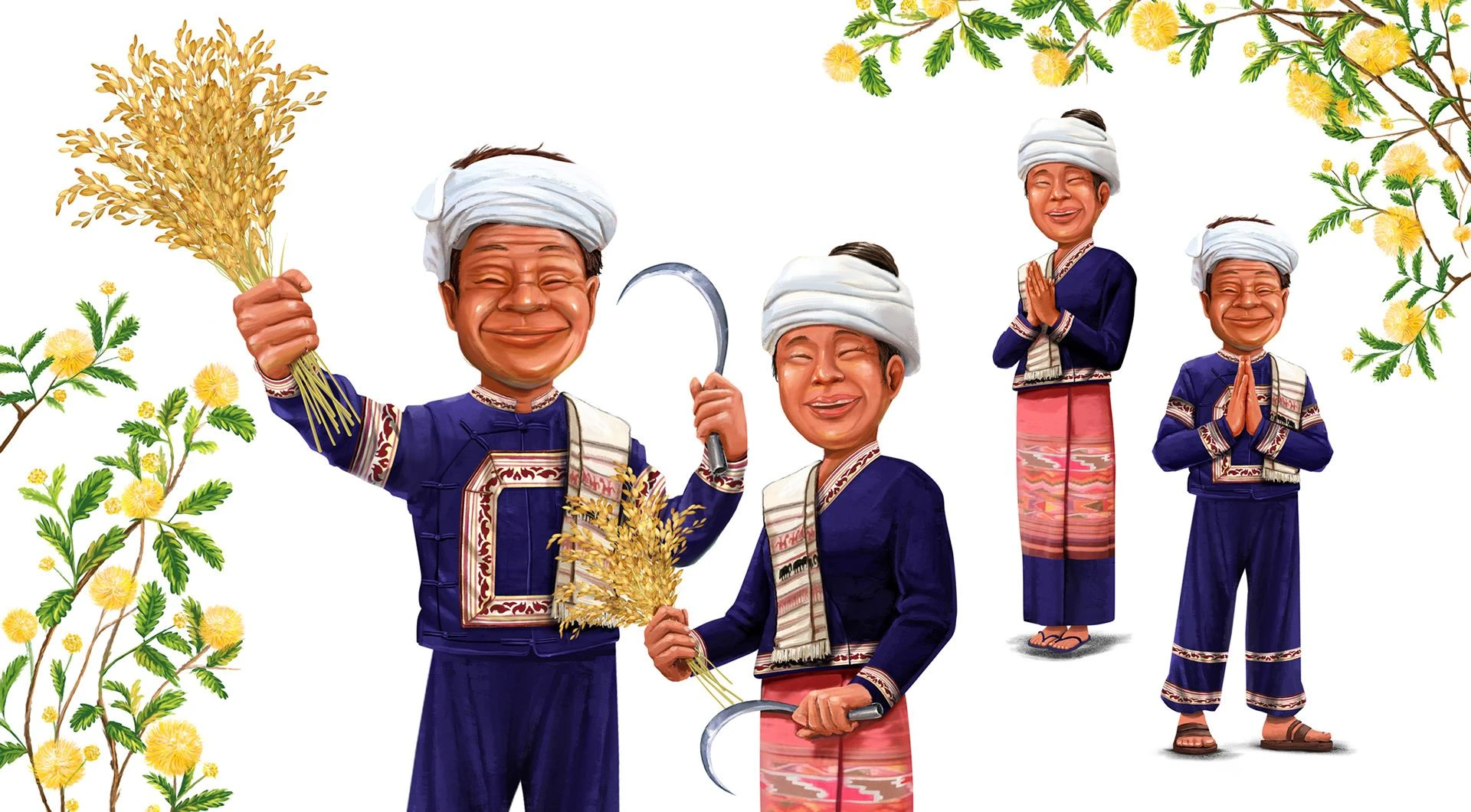 Hakphayao 泰國茉莉香米袋裝大米包裝設(shè)計“農(nóng)民+火山稻田“插畫