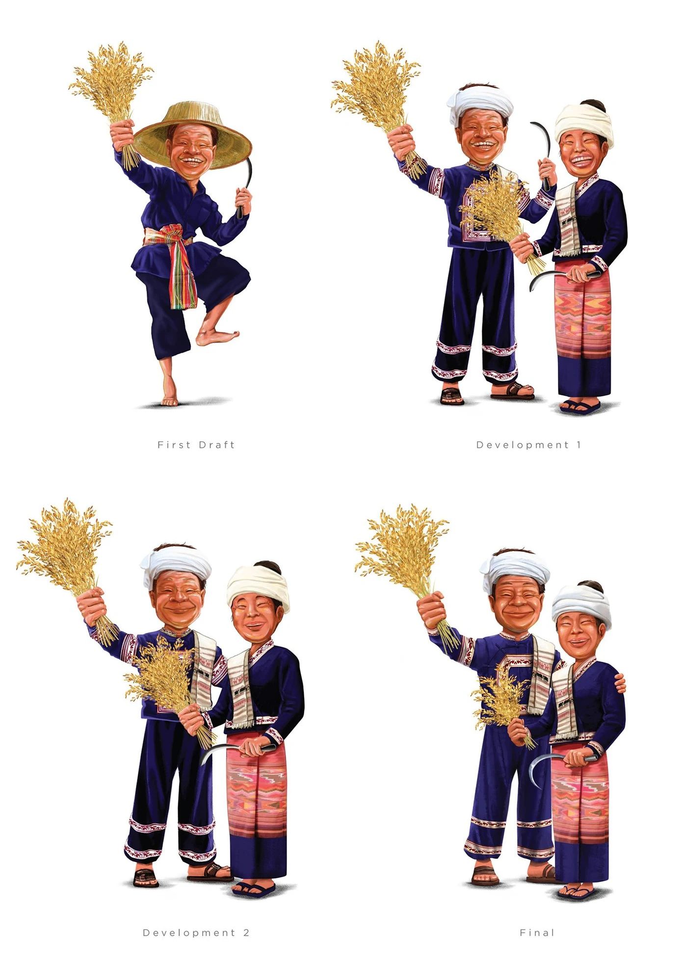 Hakphayao 泰國茉莉香米袋裝大米包裝設(shè)計“農(nóng)民+火山稻田“插畫