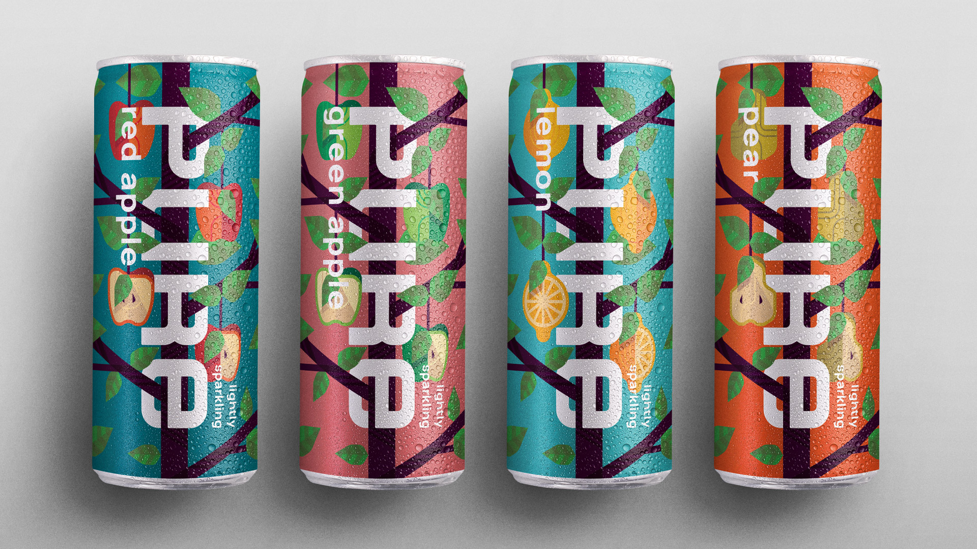 PURE罐裝蘇打水氣泡濃縮果汁飲料包裝設計“幾何圖案風格”