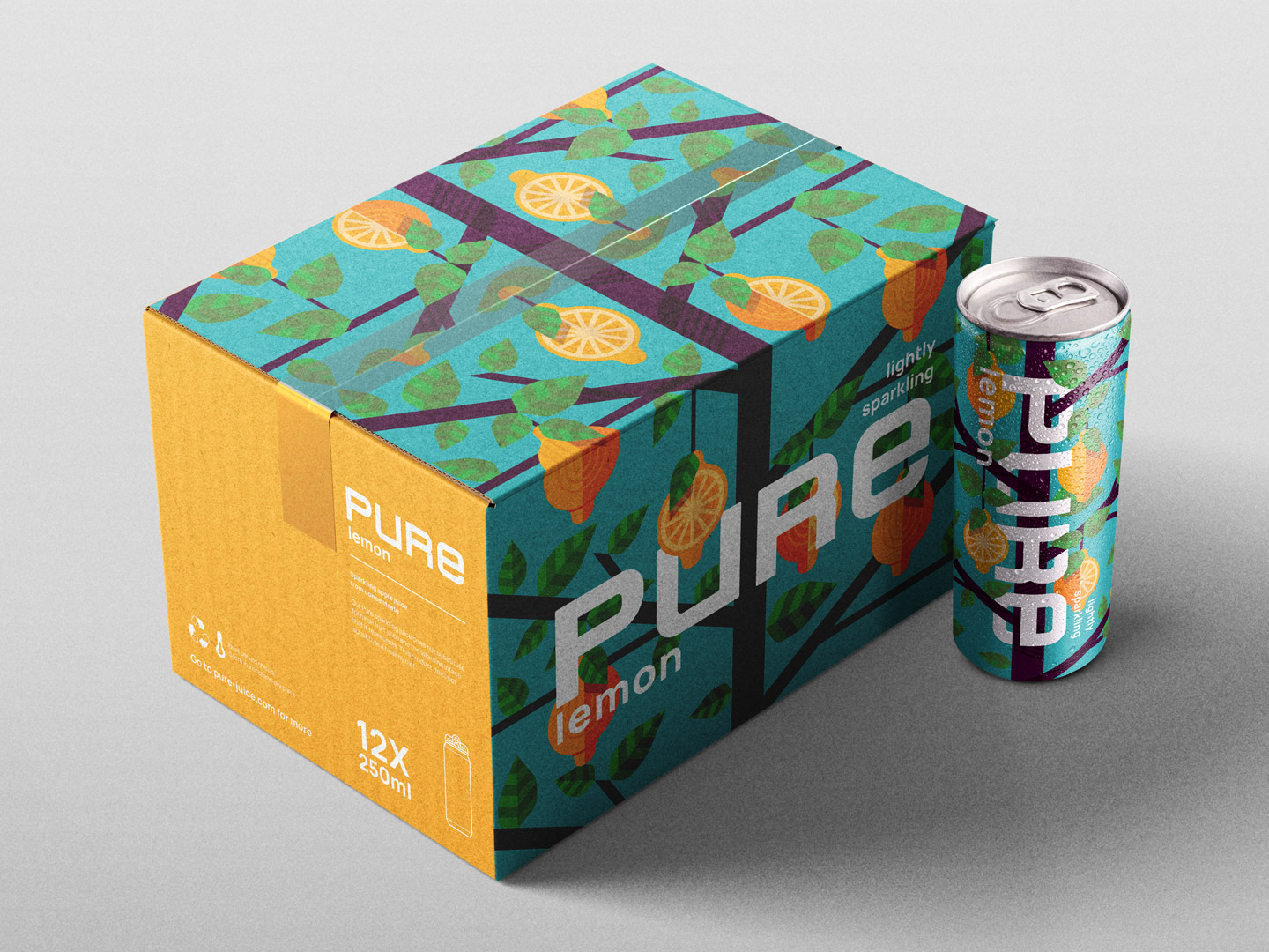 PURE罐裝蘇打水氣泡濃縮果汁飲料包裝設計“幾何圖案風格”
